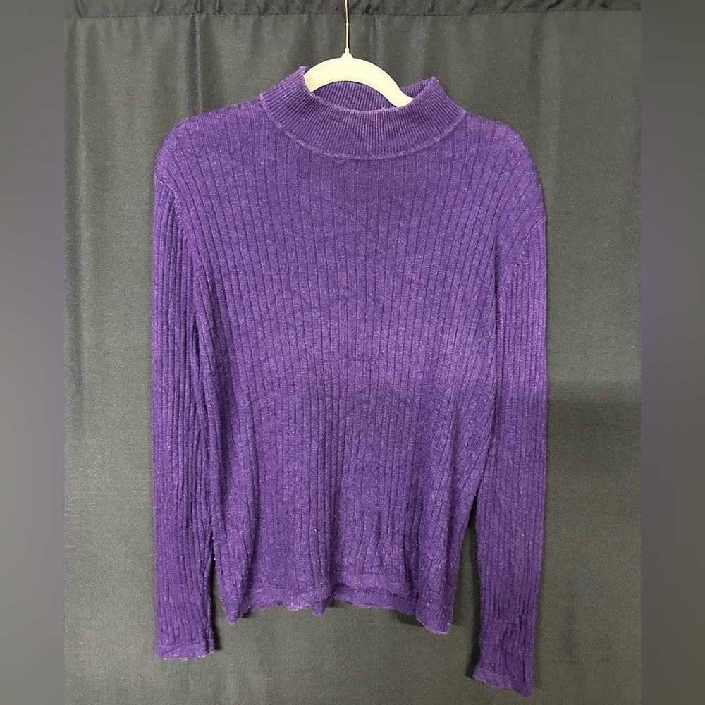 Vintage Sarah B Studio Purple Ribbed Mock Neck Sweater Silk Cashmere L 90s